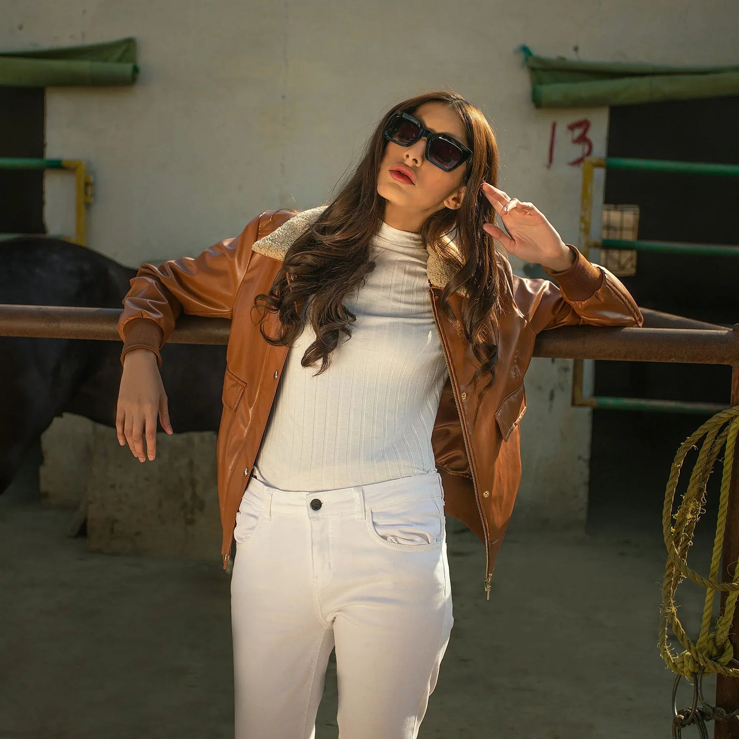 Fur Collar Bomber Women Leather Jacket