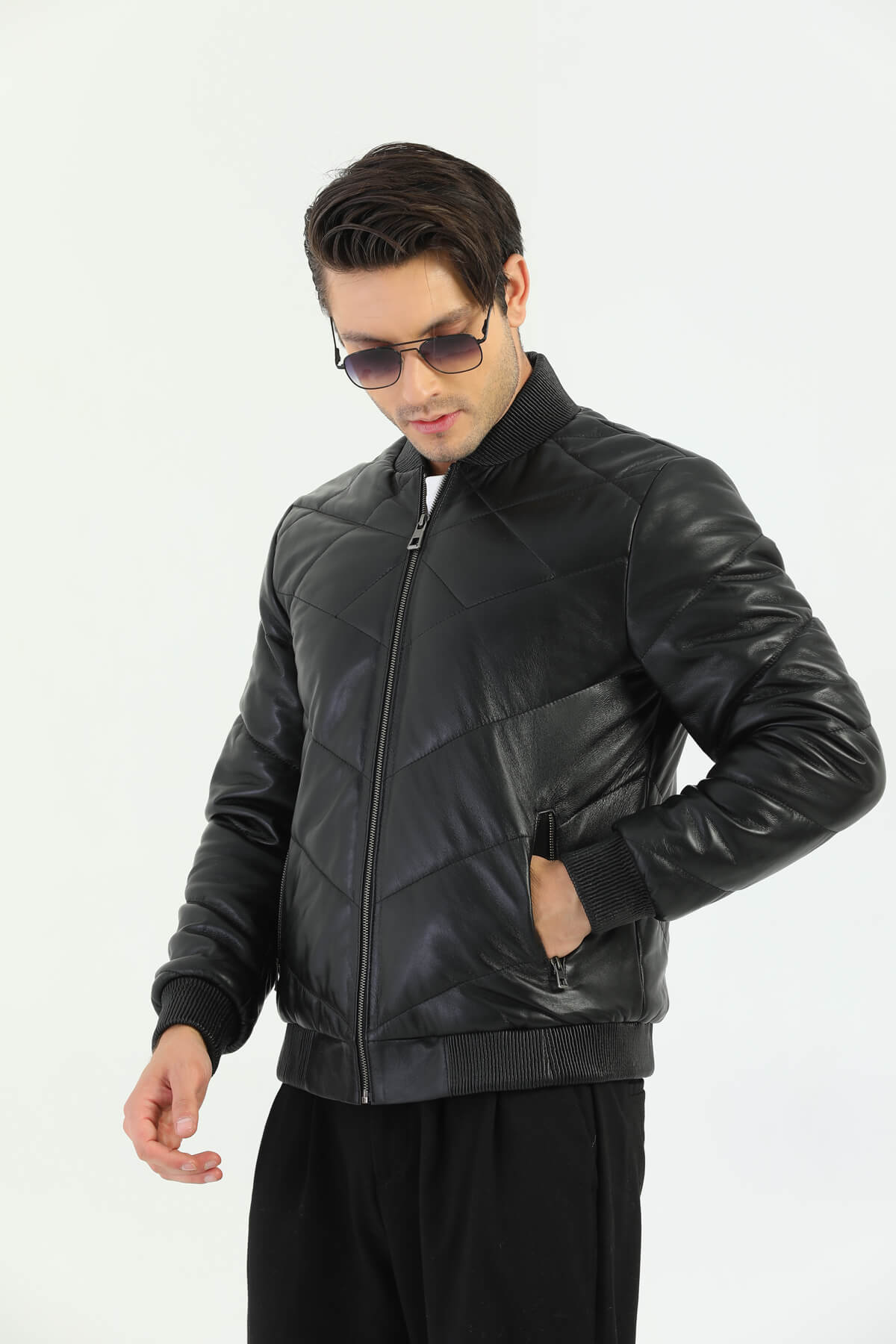 Ace Taranto Black Leather Bomber Jacket