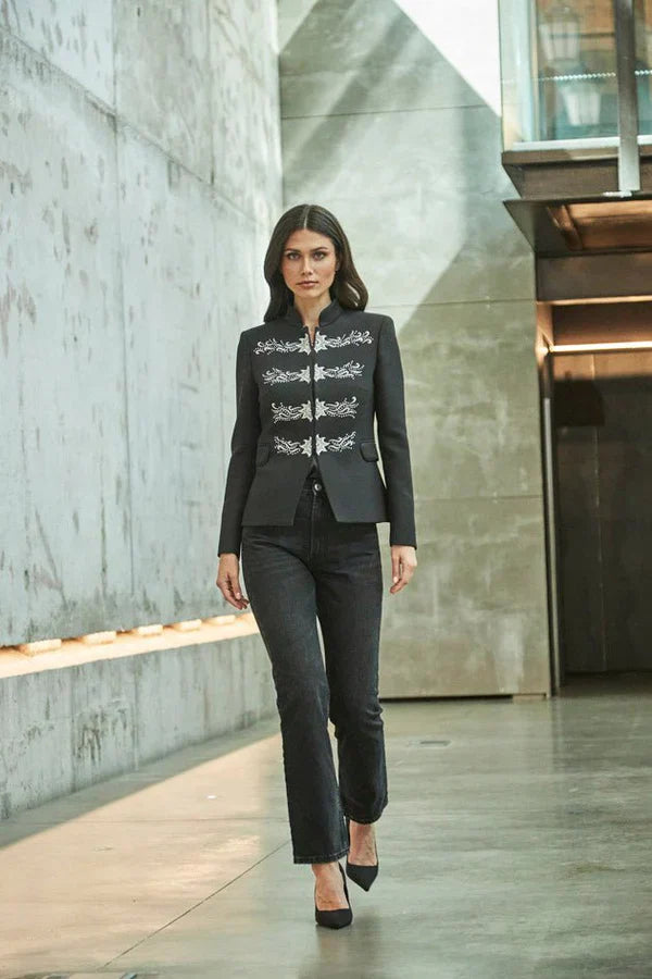 Ace Silver Embroidered Black Blazer