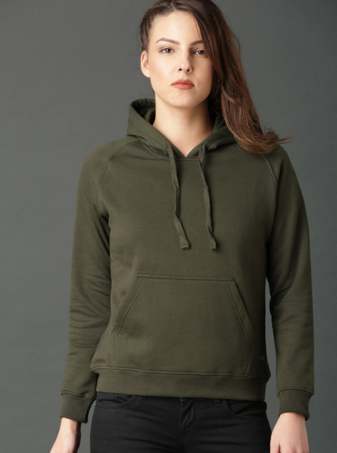 HB INDUSTRIES Women Olive Green Solid Hoodie New Edition