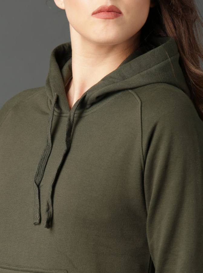 HB INDUSTRIES Women Olive Green Solid Hoodie New Edition