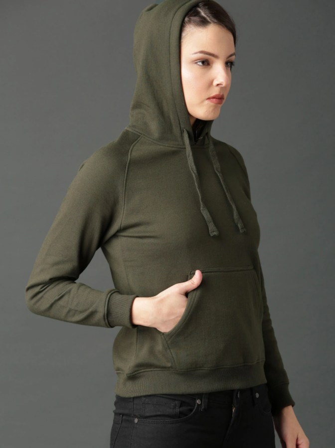 HB INDUSTRIES Women Olive Green Solid Hoodie New Edition