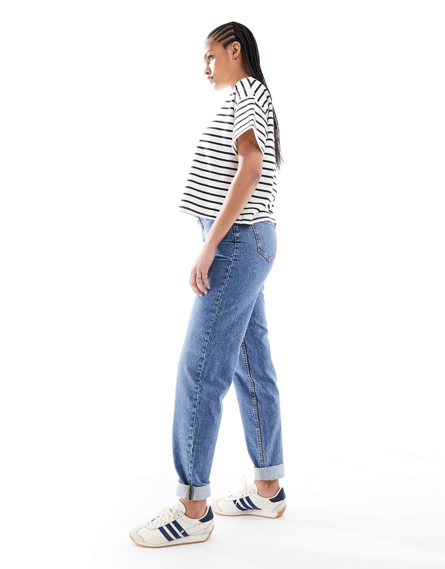 Women’s Mom Jeans in Mid Blue – High Waist Relaxed Fit Denim for Everyday Pakistani Style | DENIMS