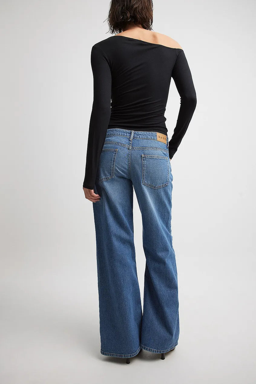 Low Waist Wide Leg Denim in Blue - Trendy & Comfortable Jeans