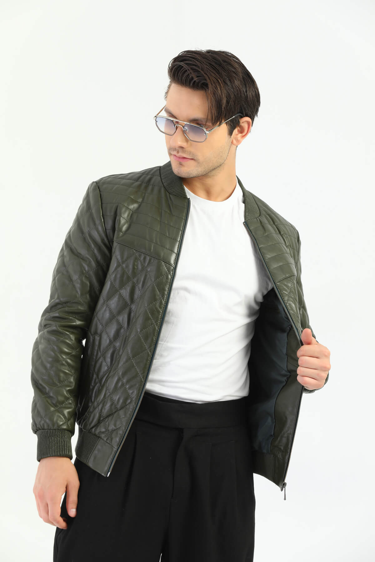Como Green Patterned Leather Jacket