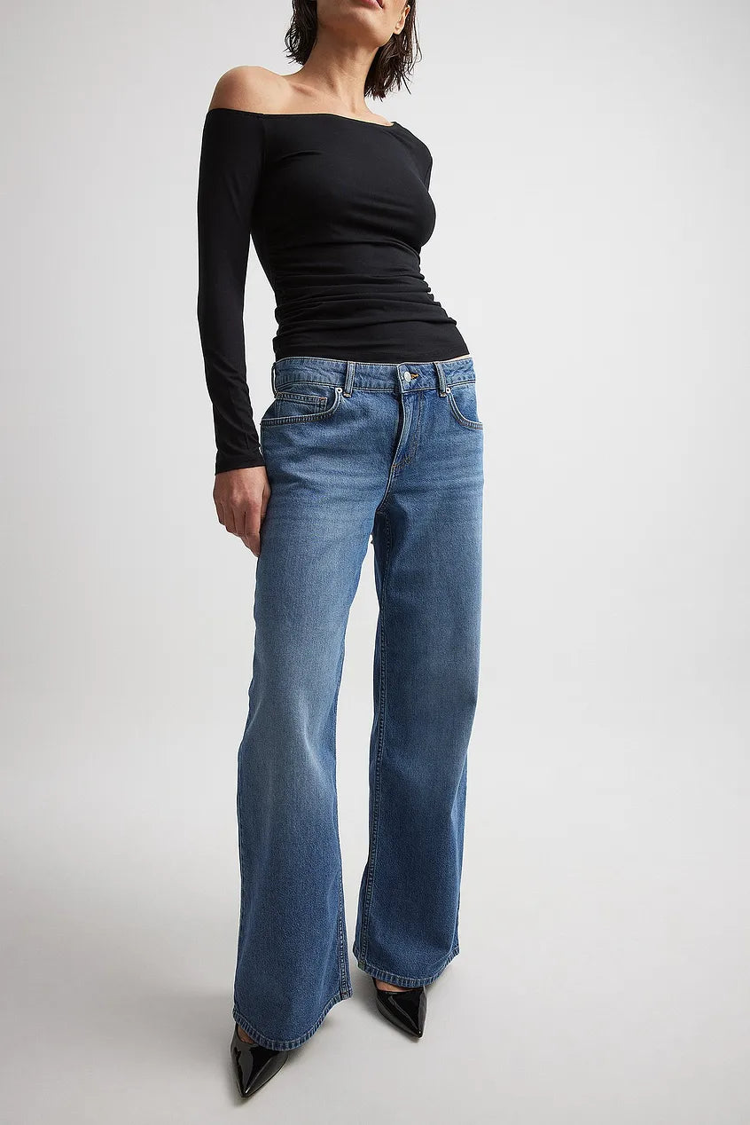 Low Waist Wide Leg Denim in Blue - Trendy & Comfortable Jeans