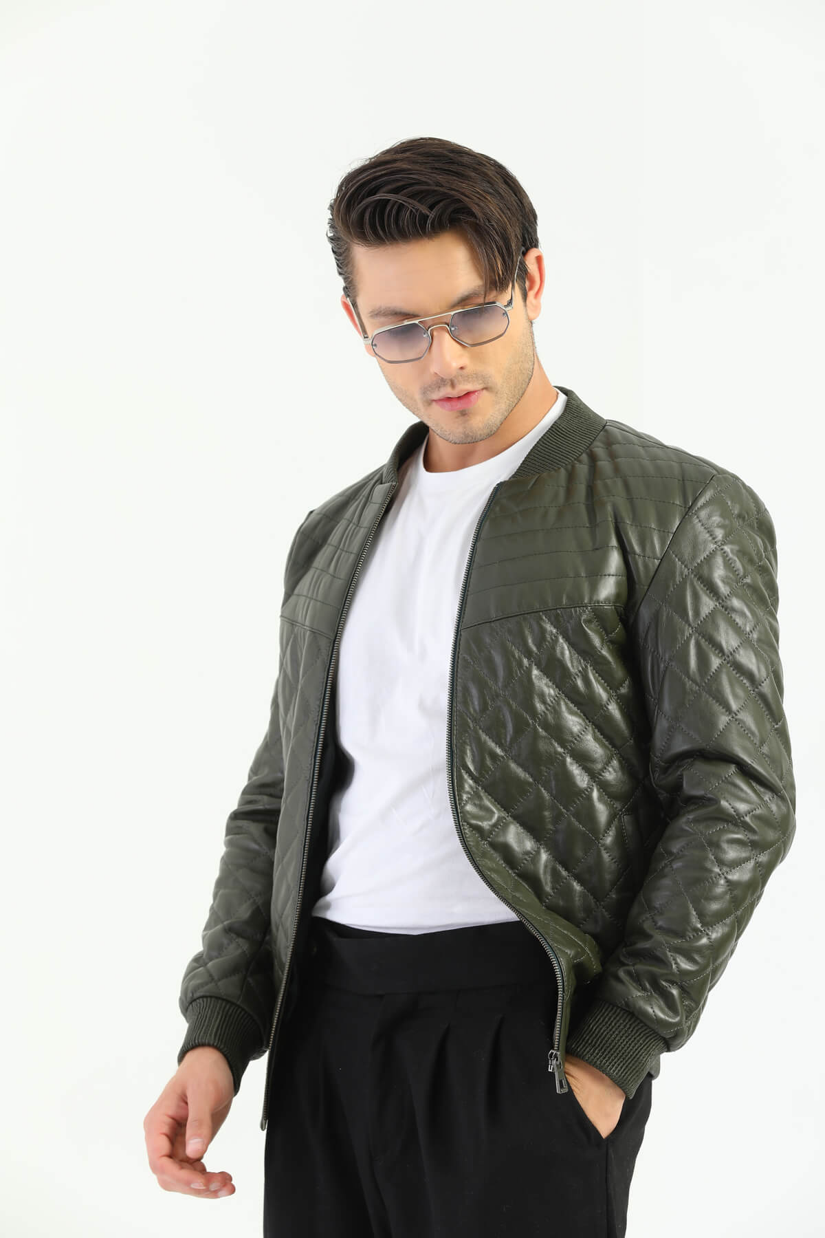 Como Green Patterned Leather Jacket