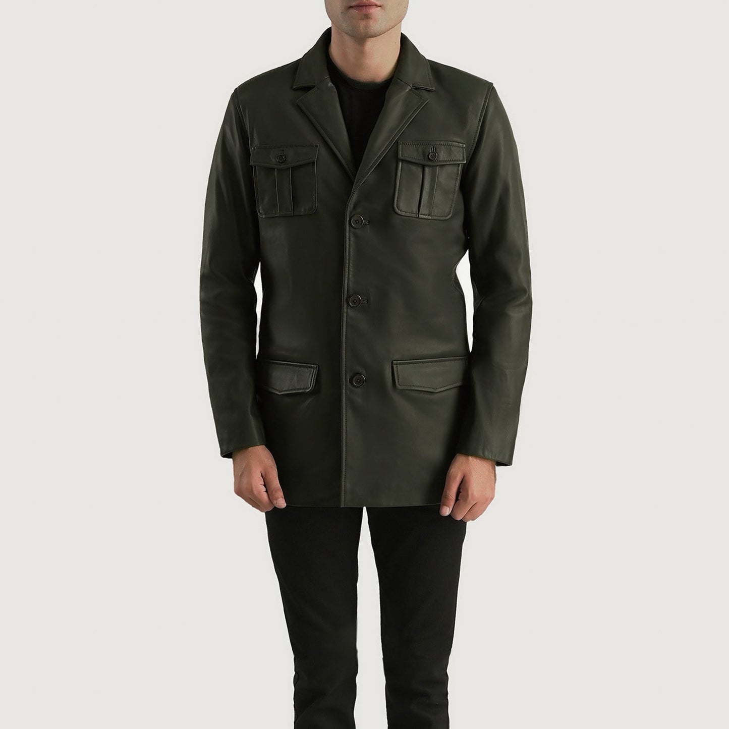 Men's Green Genuine Leather Blazer