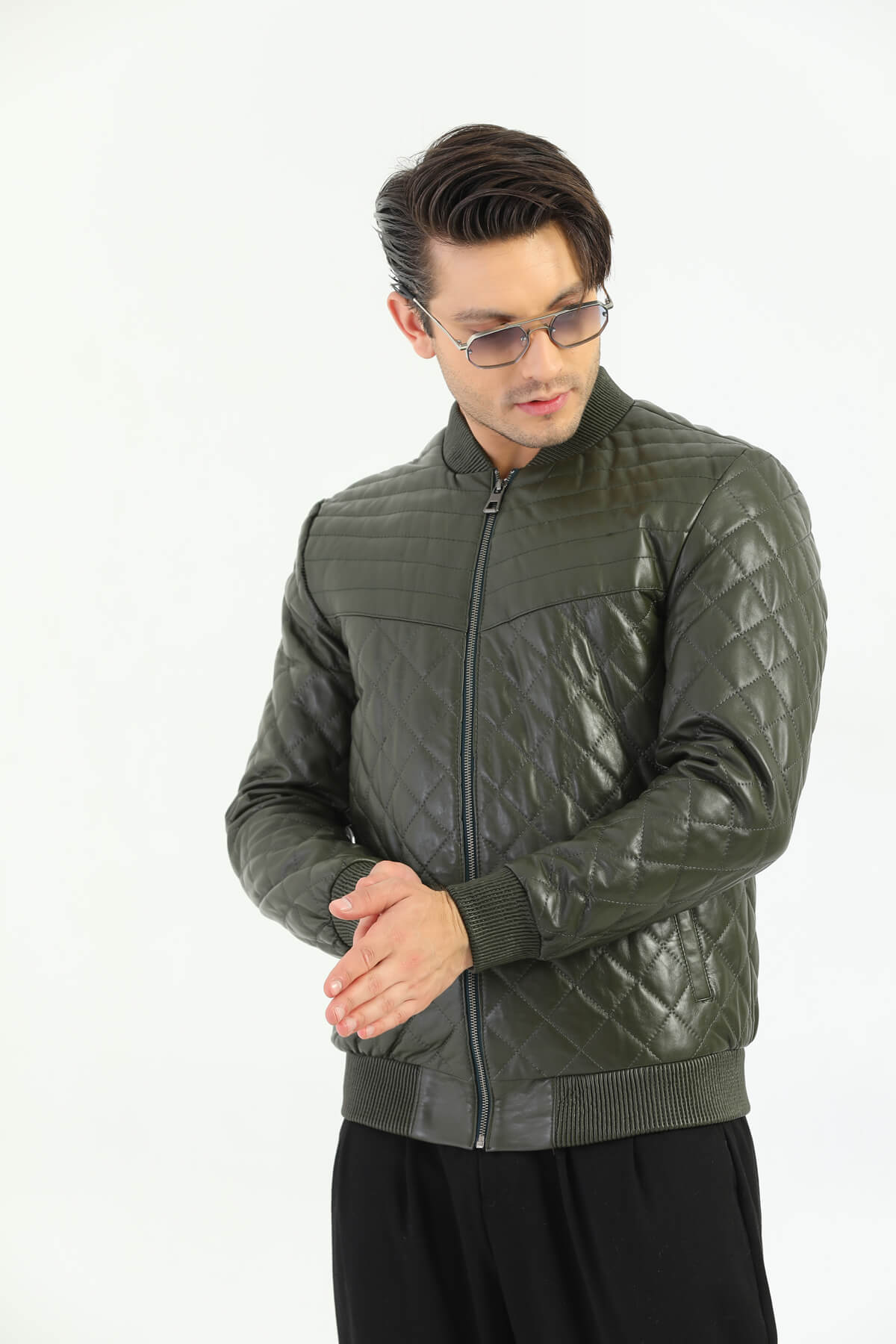 Como Green Patterned Leather Jacket