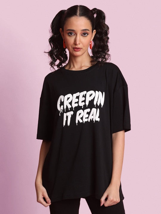 Unisex Halloween Graphic Print Round Neck Cotton Oversized T-Shirt – Trendy Festive Streetwear in Pakistan | DENIMS