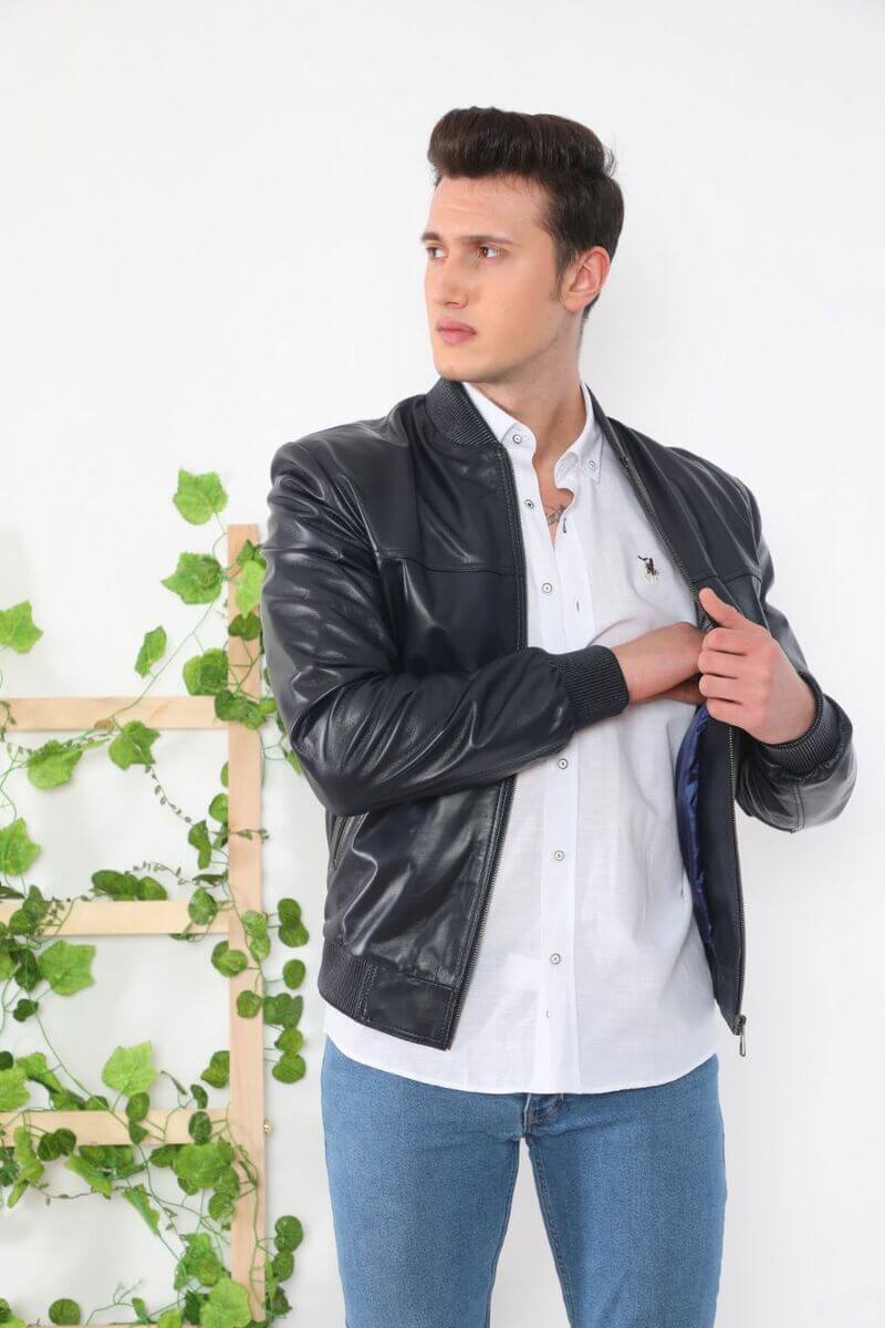Sebastian Black Leather Bomber Jacket
