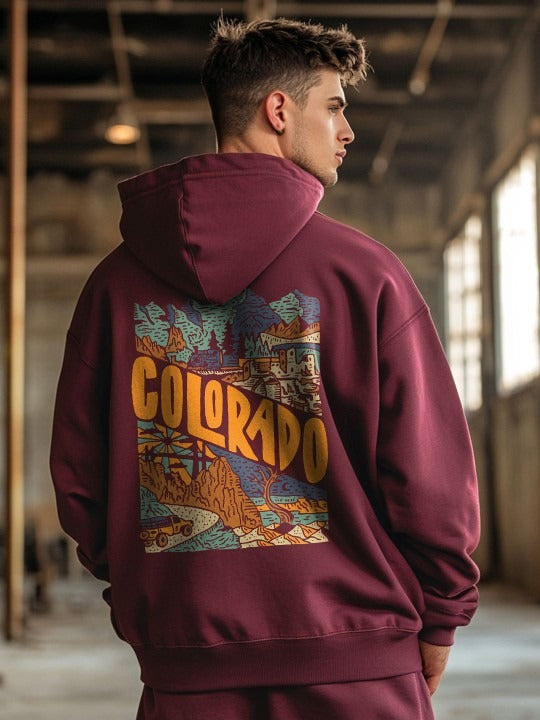 Men Maroon Printed Hooded Sweatshirt – Cotton Fleece Hoodie for Casual Winter Wear in Pakistan