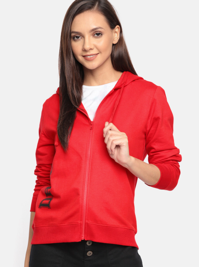 HB INDUSTRIES Drama Women Red Solid Hooded Sweatshirt