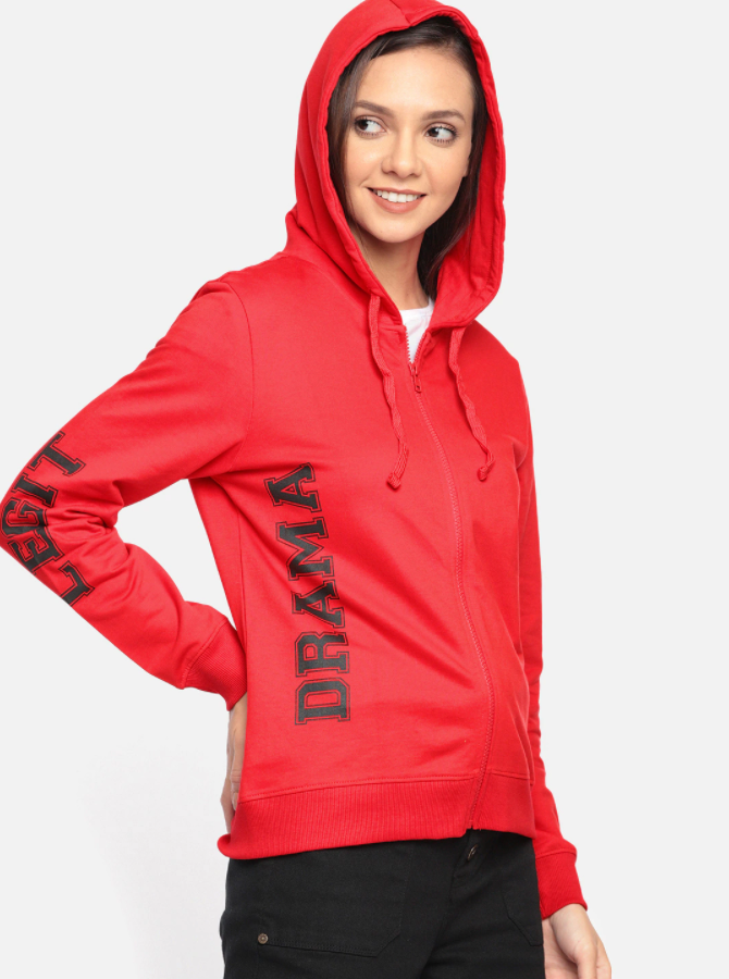 HB INDUSTRIES Drama Women Red Solid Hooded Sweatshirt