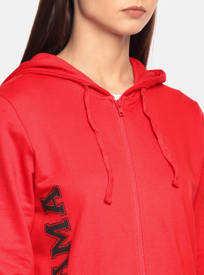 HB INDUSTRIES Drama Women Red Solid Hooded Sweatshirt