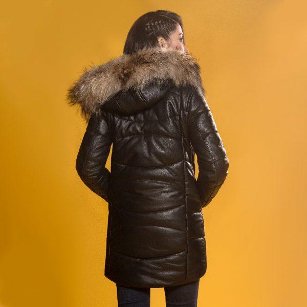Puffer Hooded Women Leather Jacket