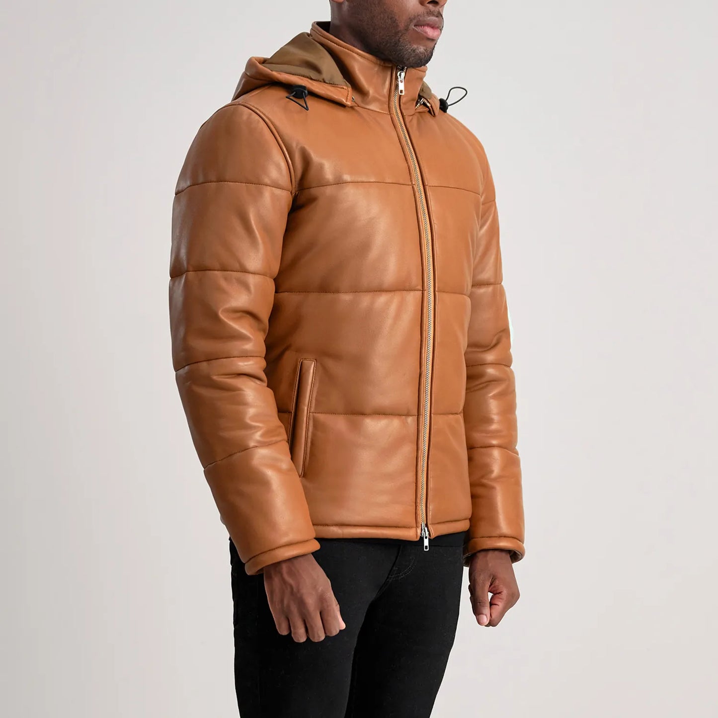 Ace Tan Hooded Sheep Leather Puffer Jacket
