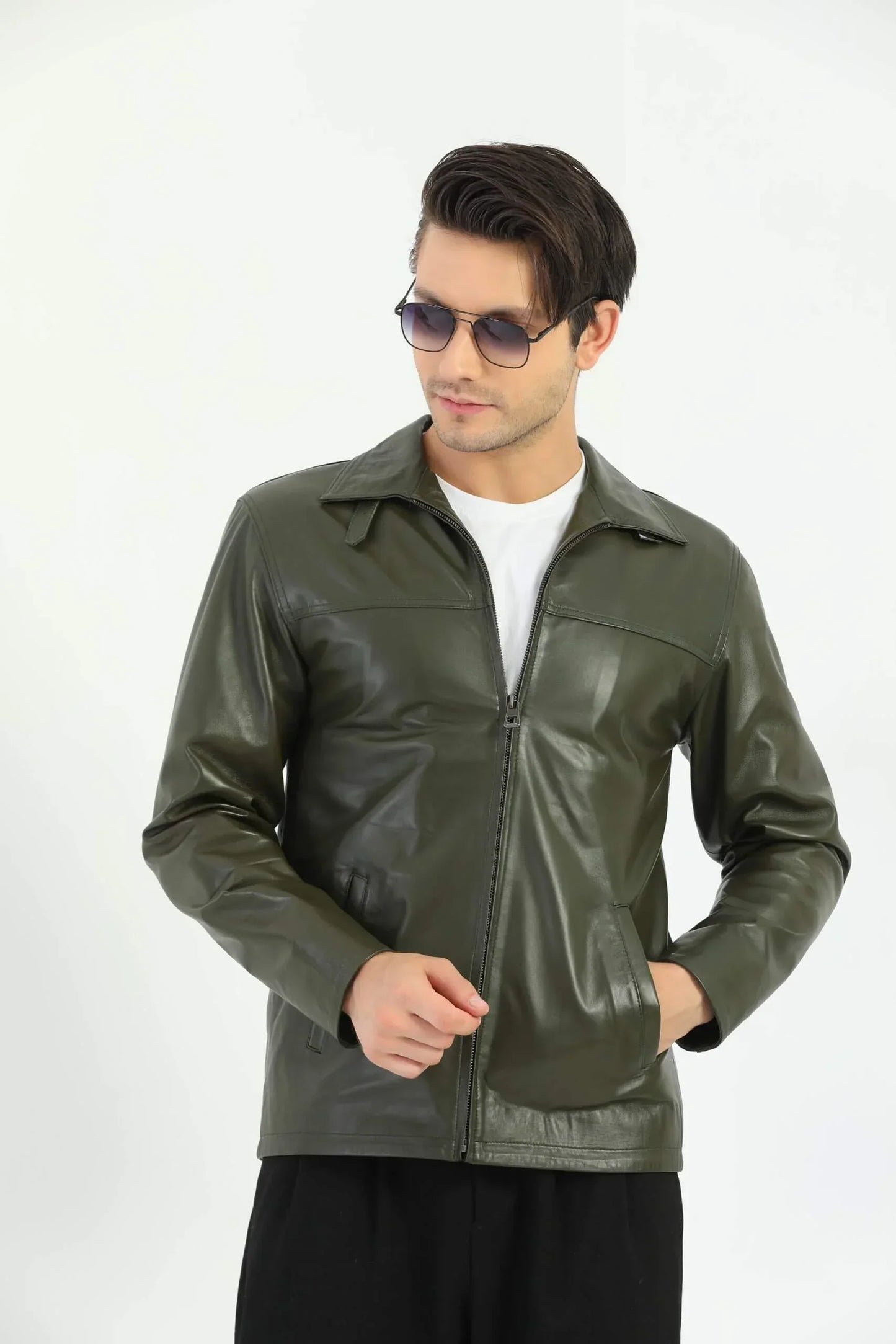 Salerno Sage Green Genuine Leather Jacket