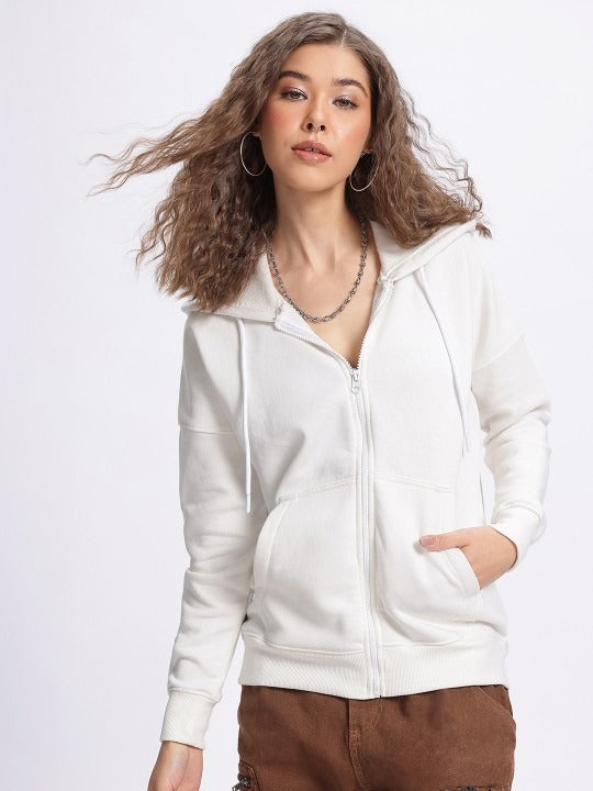 Women Hooded White Hoodie – Breathable Cotton Zip-Up Hoodie for Pakistan | Minimal Streetwear