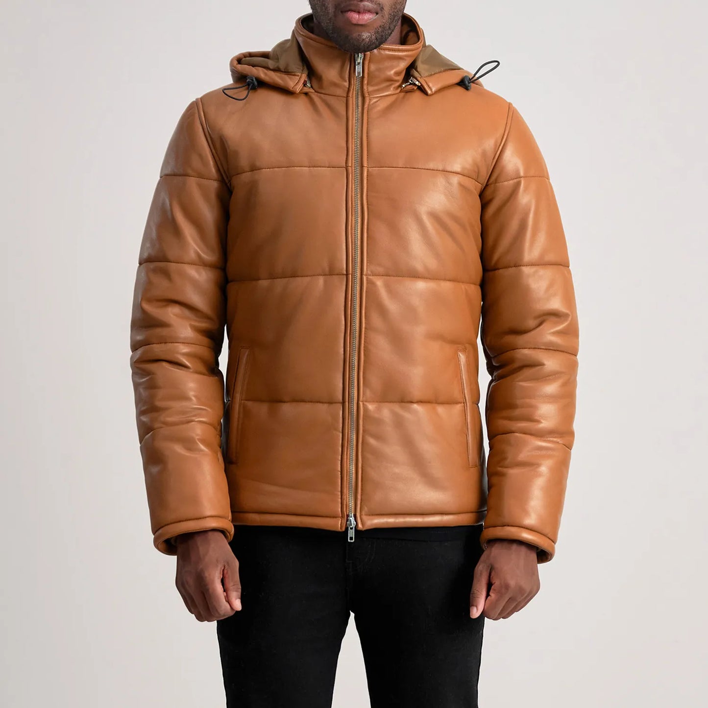 Ace Tan Hooded Sheep Leather Puffer Jacket