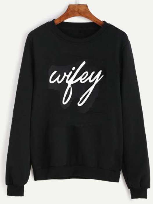 WIFEY Black Sweat Shirt 100%FLEECE for women 272