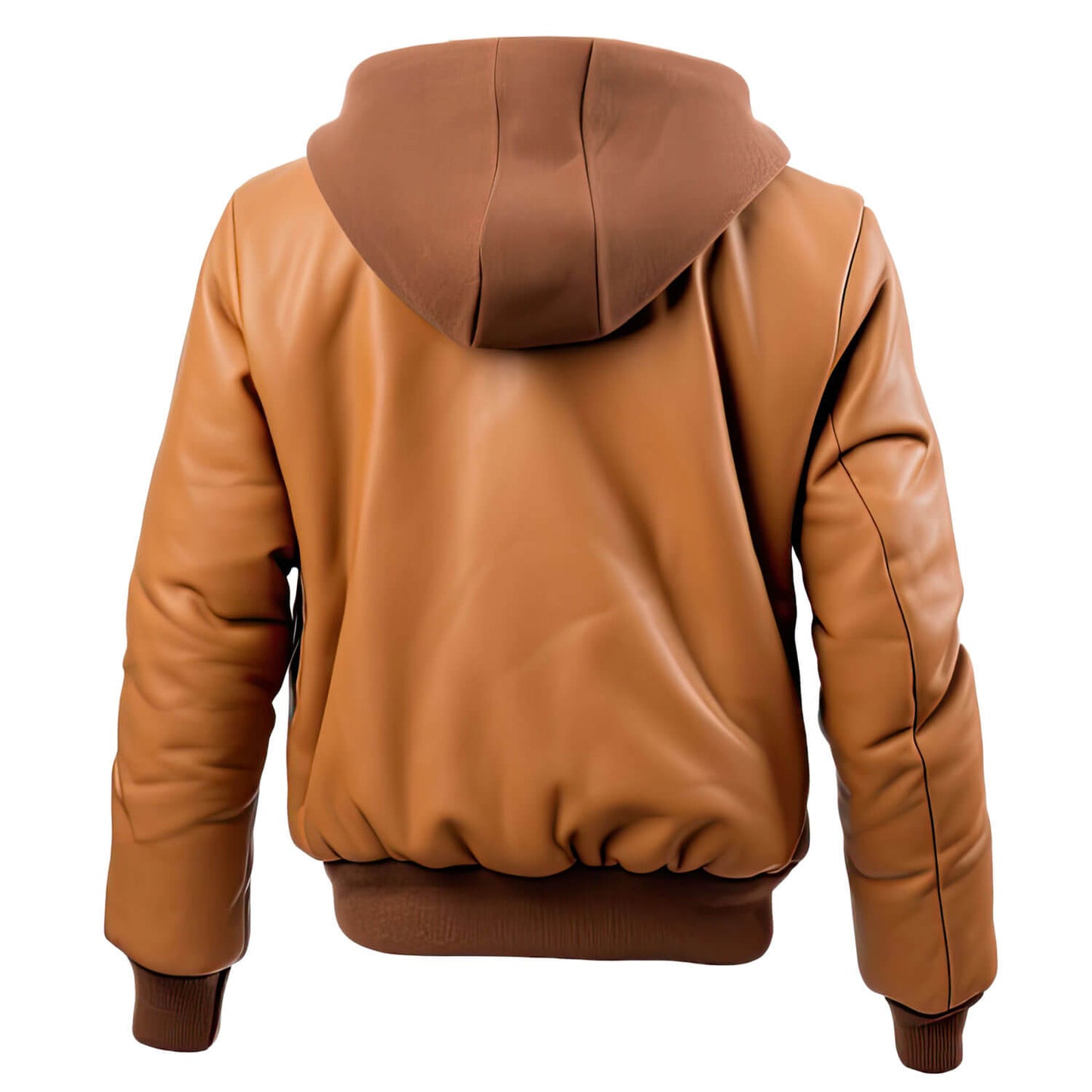 Men's White Beige Genuine Sheepskin Diamond Quilted Rib Knitted Bomber Zip-up Hooded Stylish Puffer Leather Jacket - Back View - DENIMS