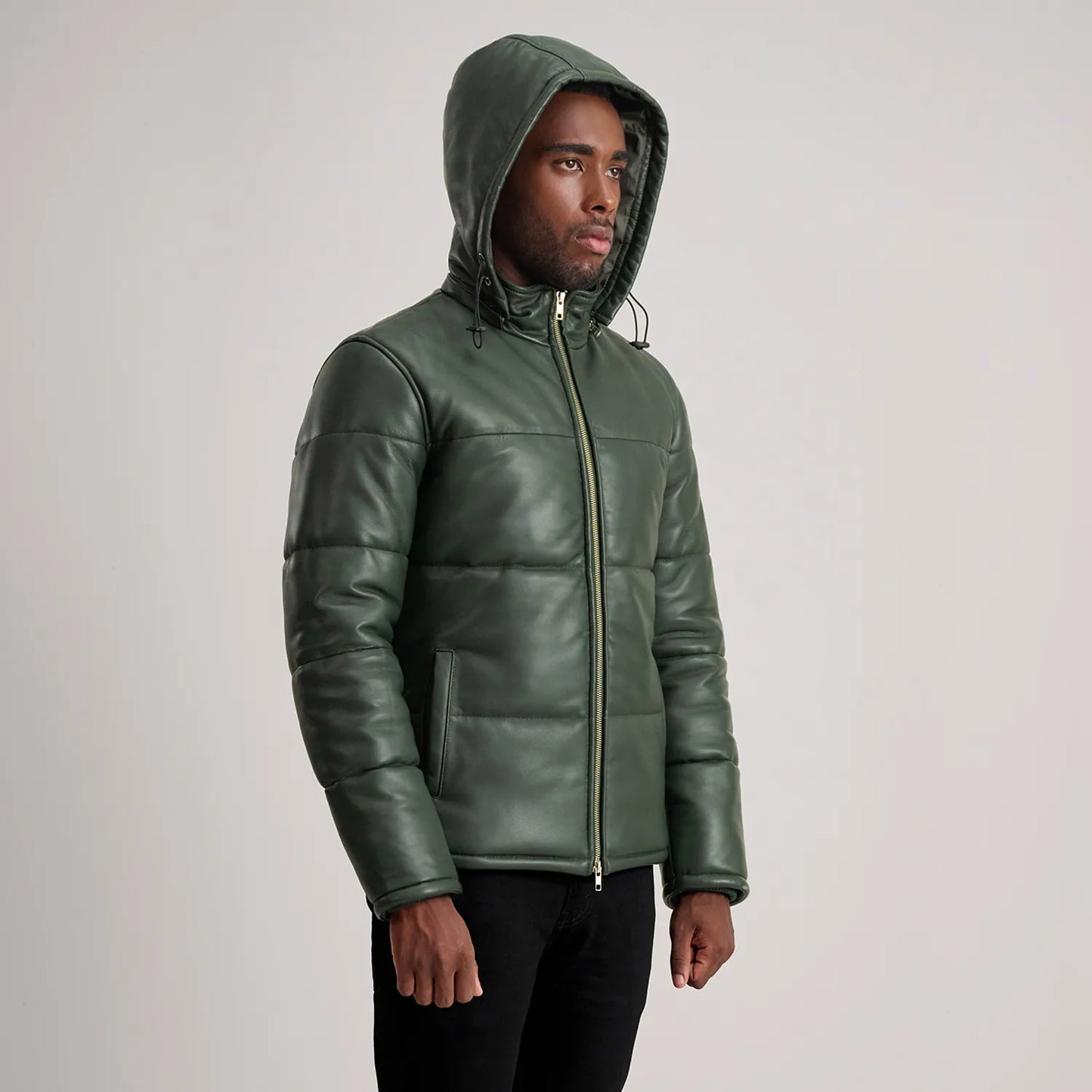 Ace Green Hooded Leather Puffer Jacket