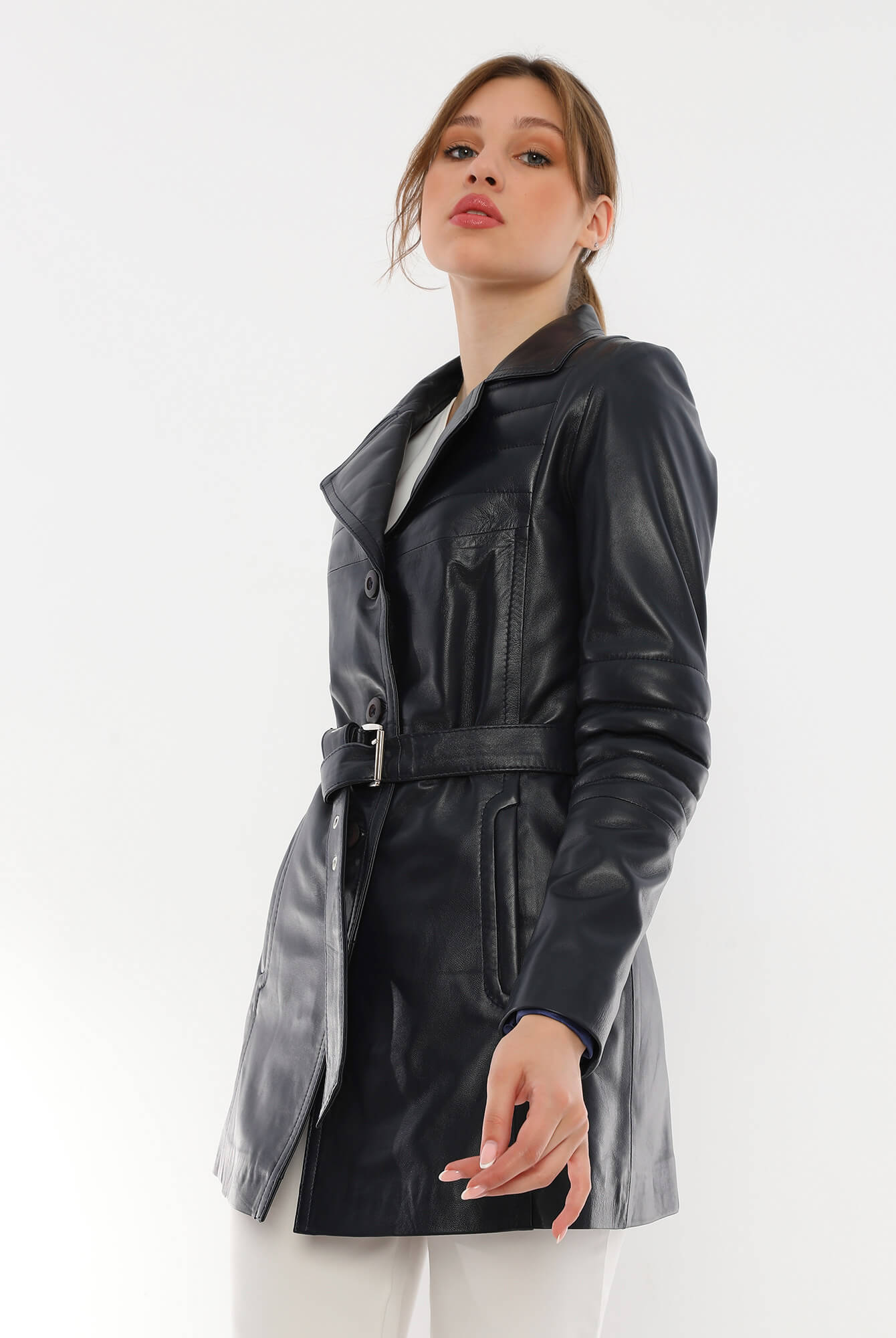 Jessica Black Leather Trench Coat For Women