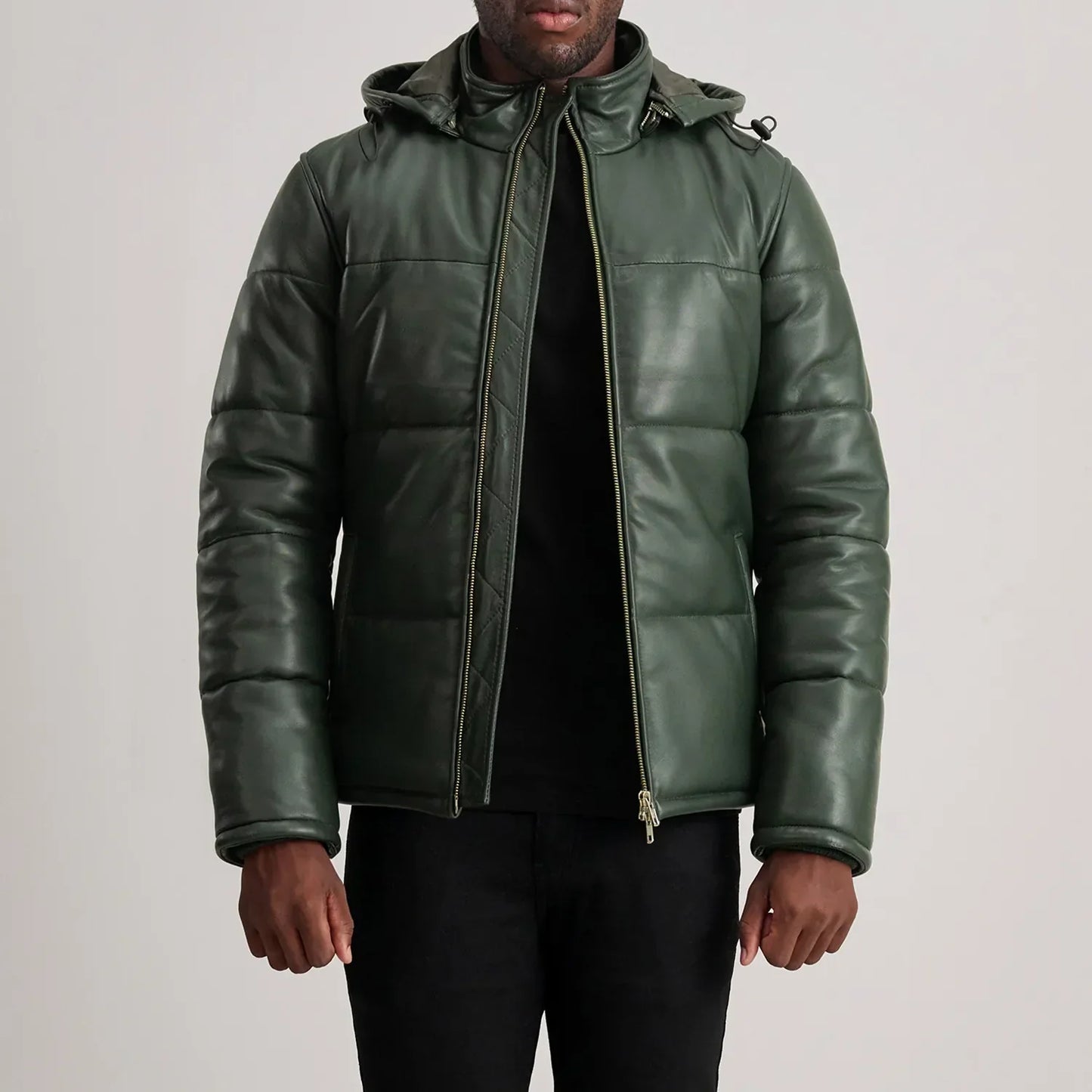 Ace Green Hooded Leather Puffer Jacket