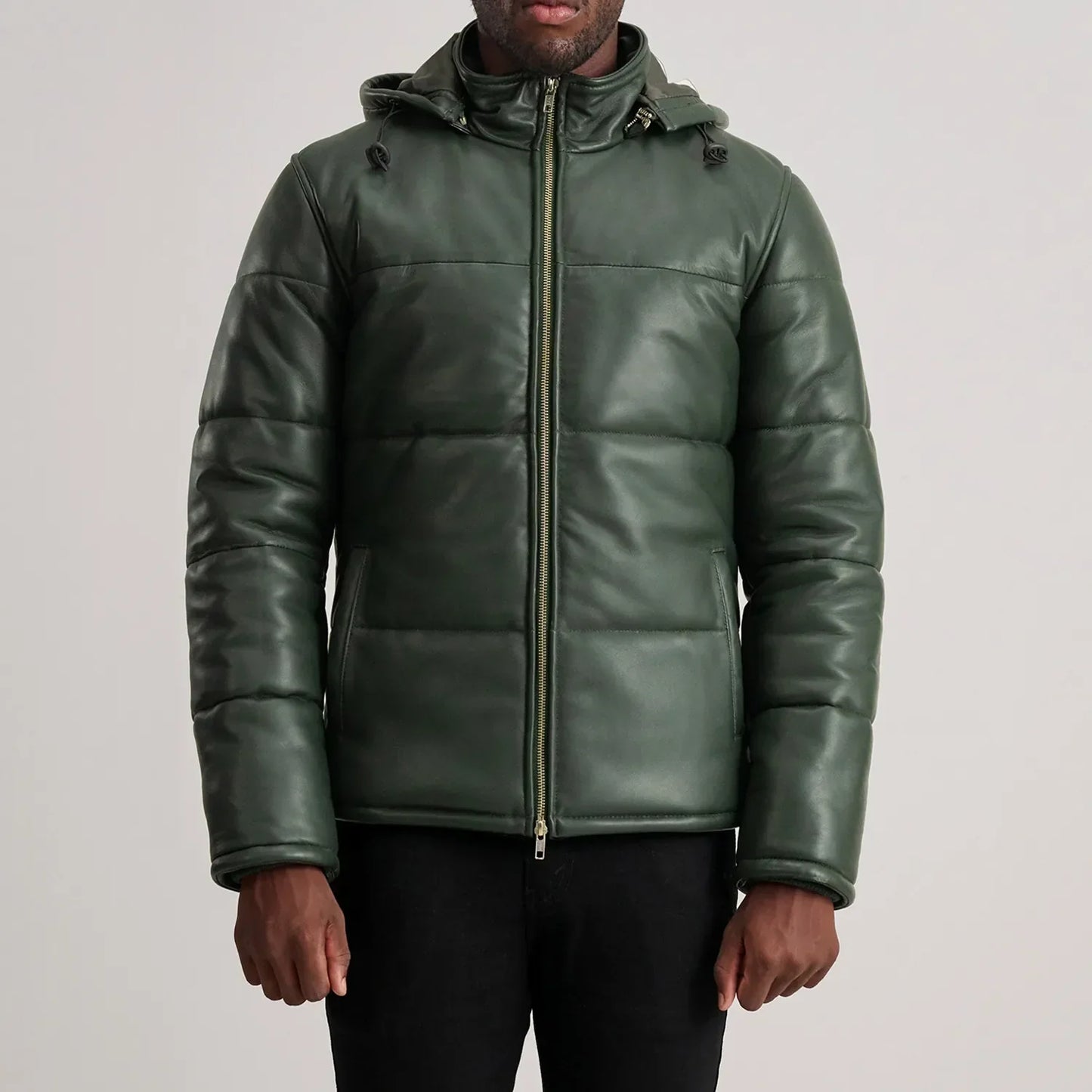Ace Green Hooded Leather Puffer Jacket