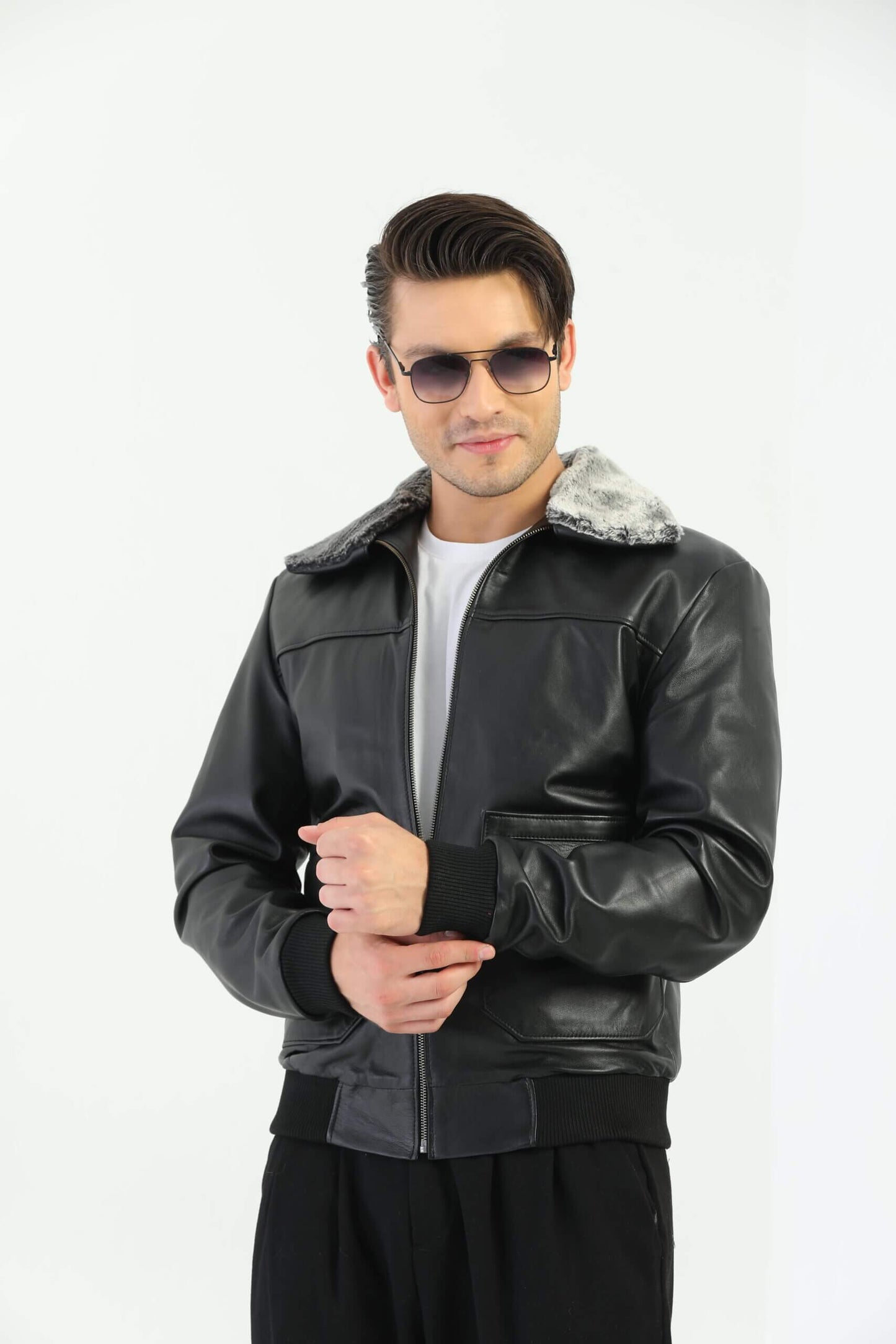 Palermo Black Leather Jacket Fur Collar
