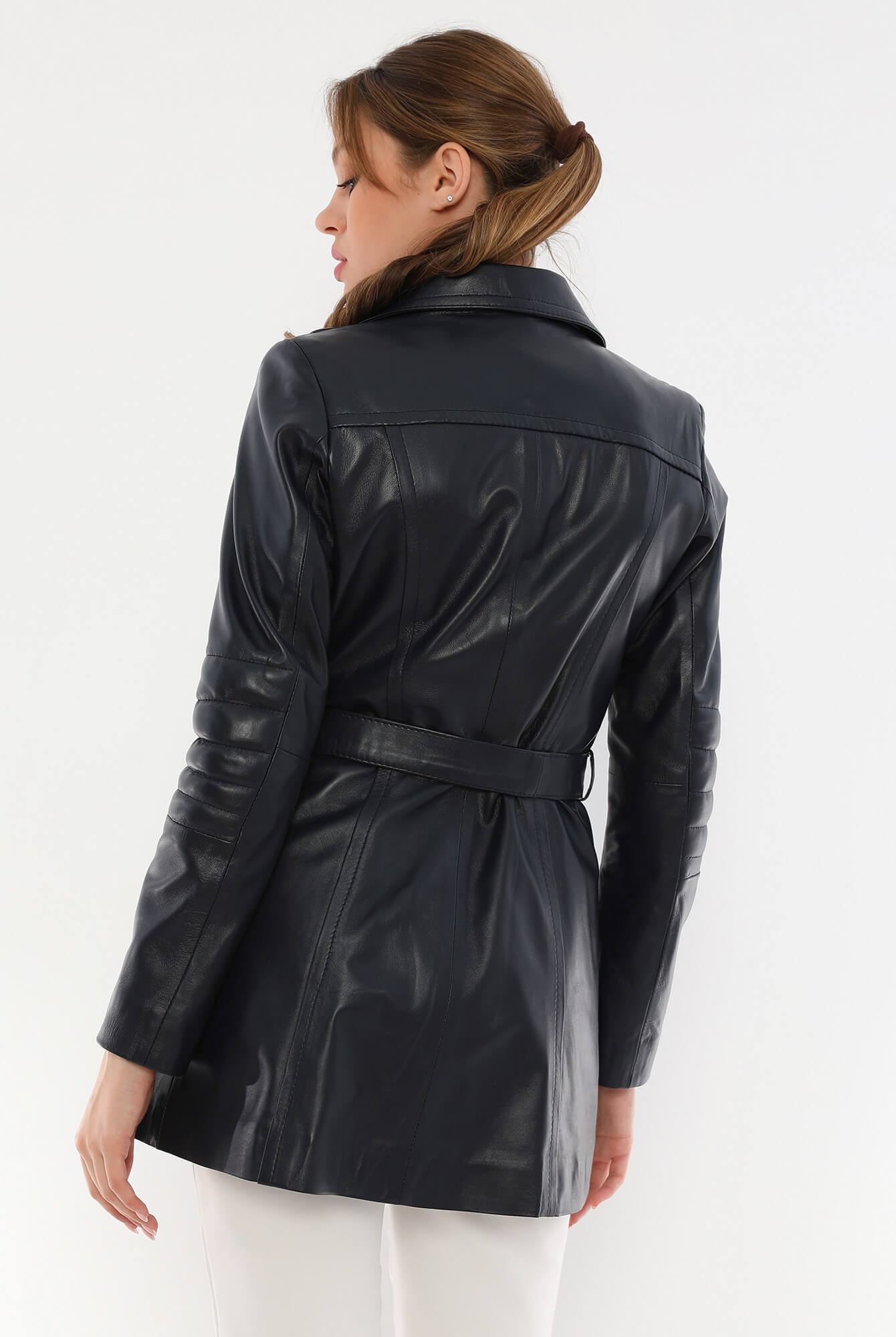 Jessica Black Leather Trench Coat For Women