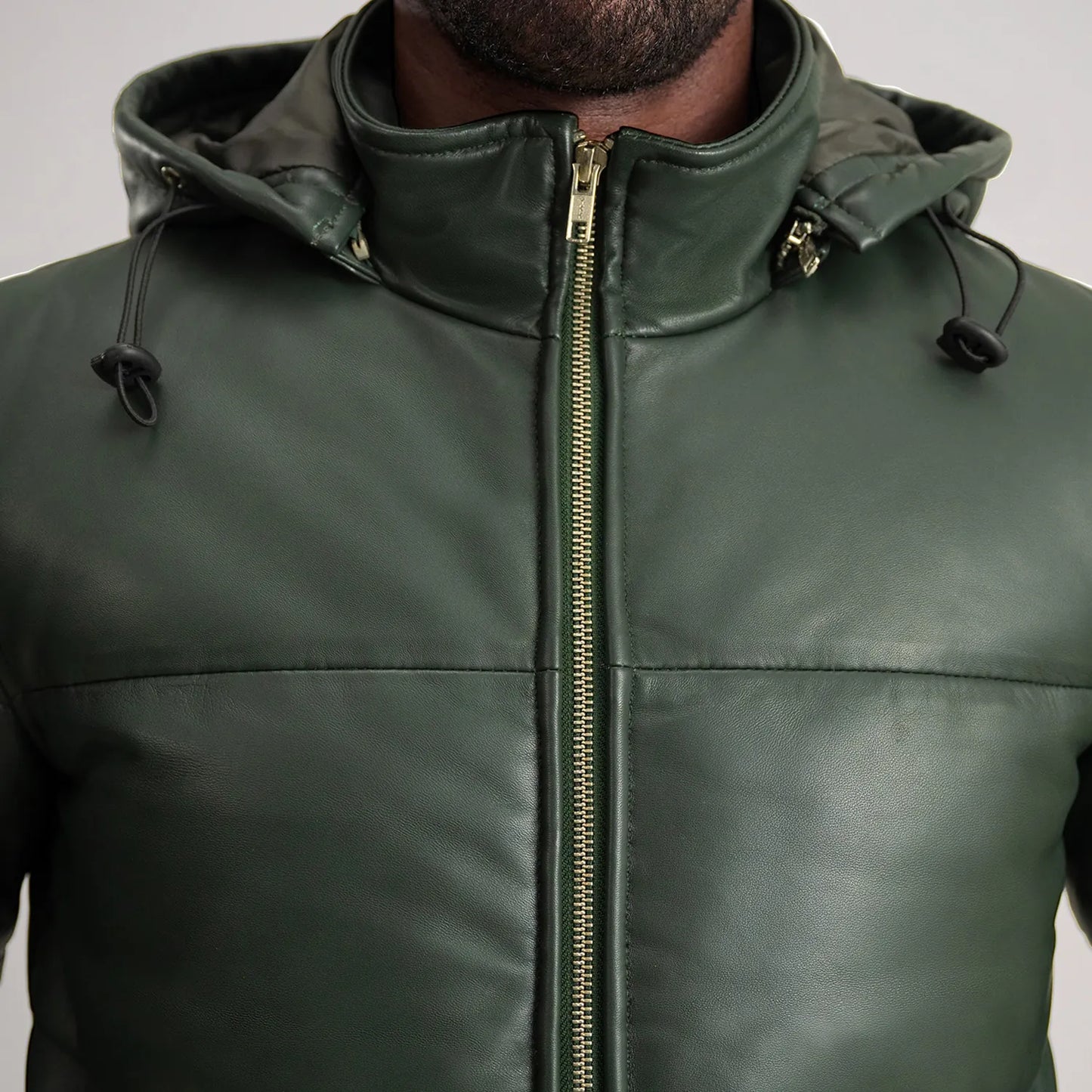 Ace Green Hooded Leather Puffer Jacket