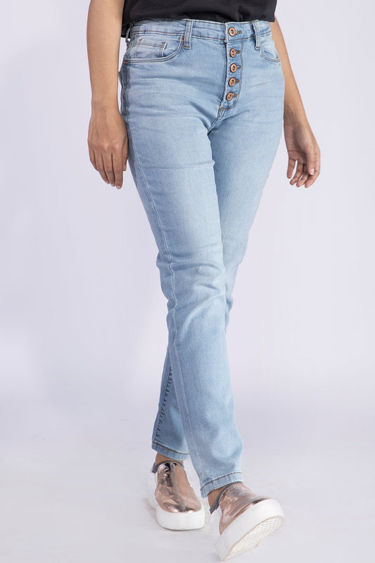 High Rise Ice Blue Skinny Jeans