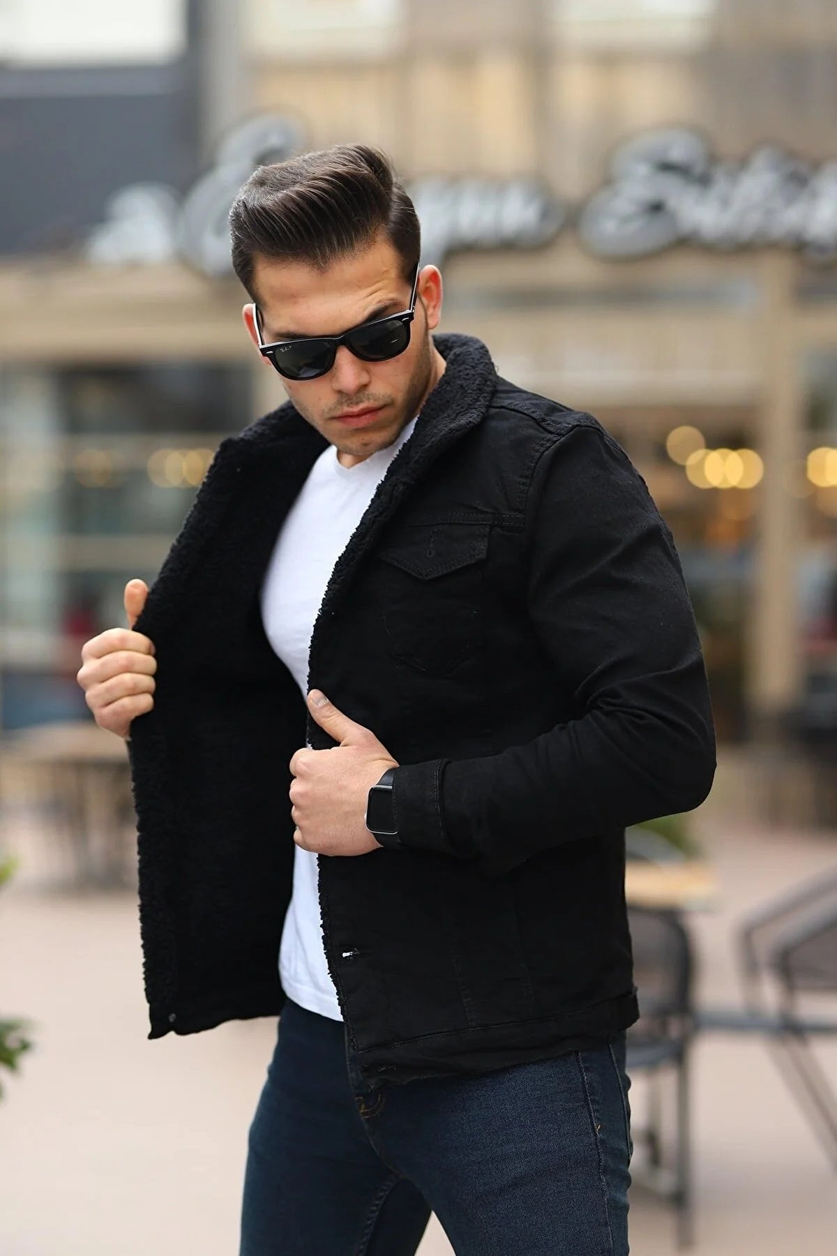 Black Full inner Fur Denim Jacket