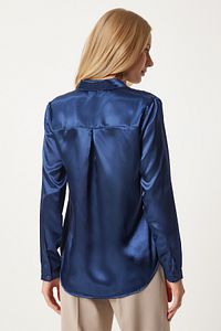 Navy Blue Women’s Silk Shirt – Light & Flowing Luxury