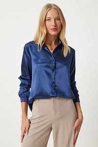 Navy Blue Women’s Silk Shirt – Light & Flowing Luxury