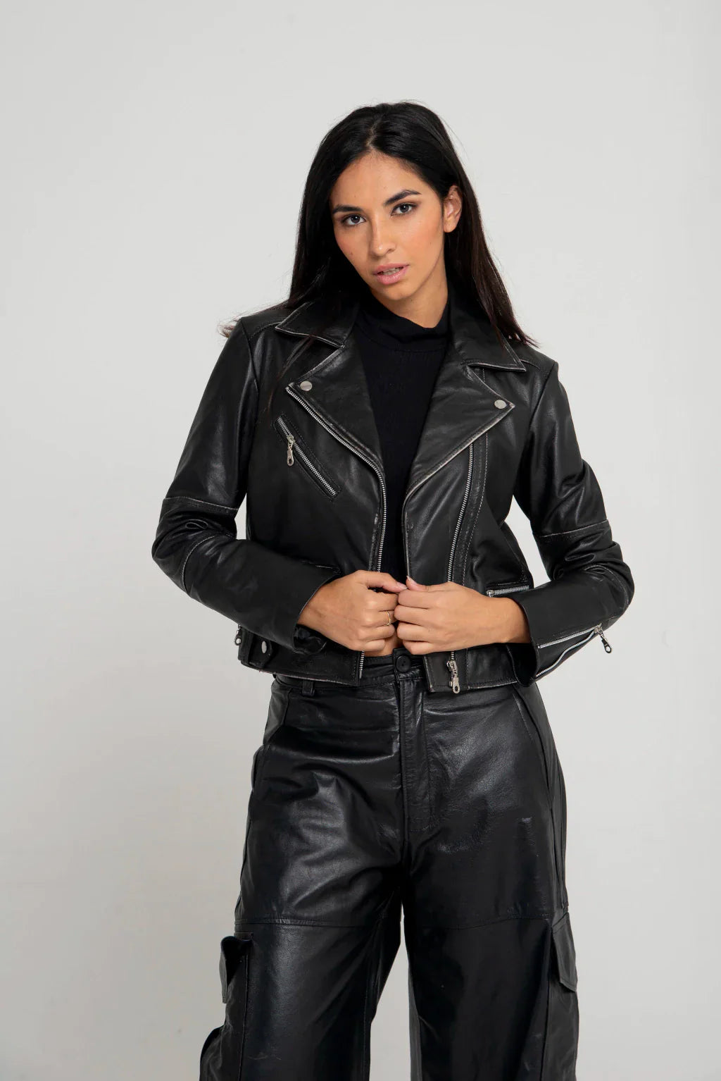 Rebel Black Women Biker Leather Jacket