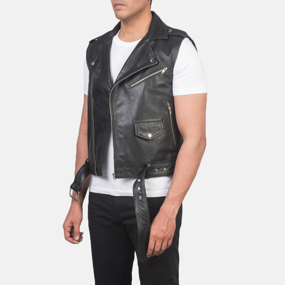 Ace Black Genuine Leather Biker Vest