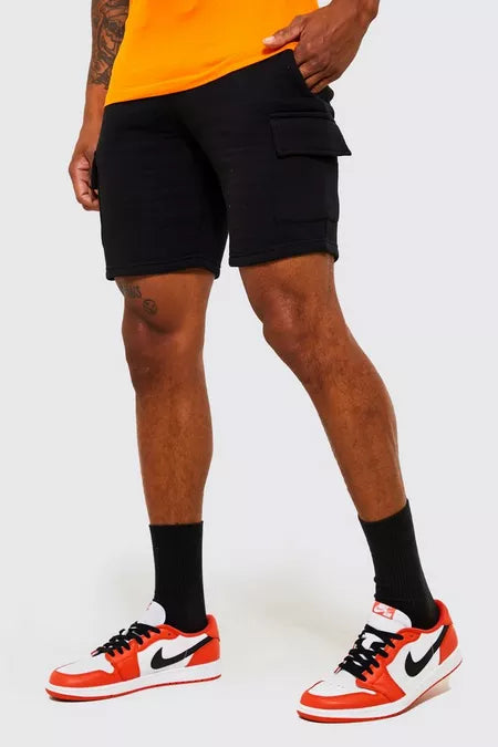SLIM MID CARGO BLACK JERSEY SHORT