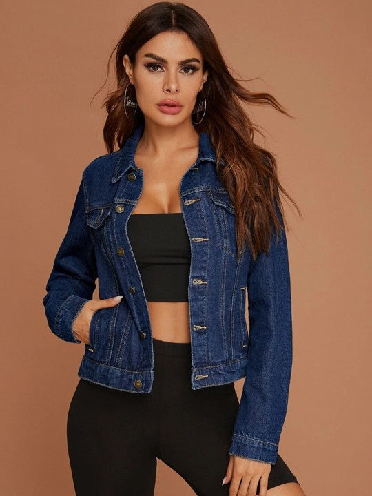 Women Washed Crop Denim Jacket