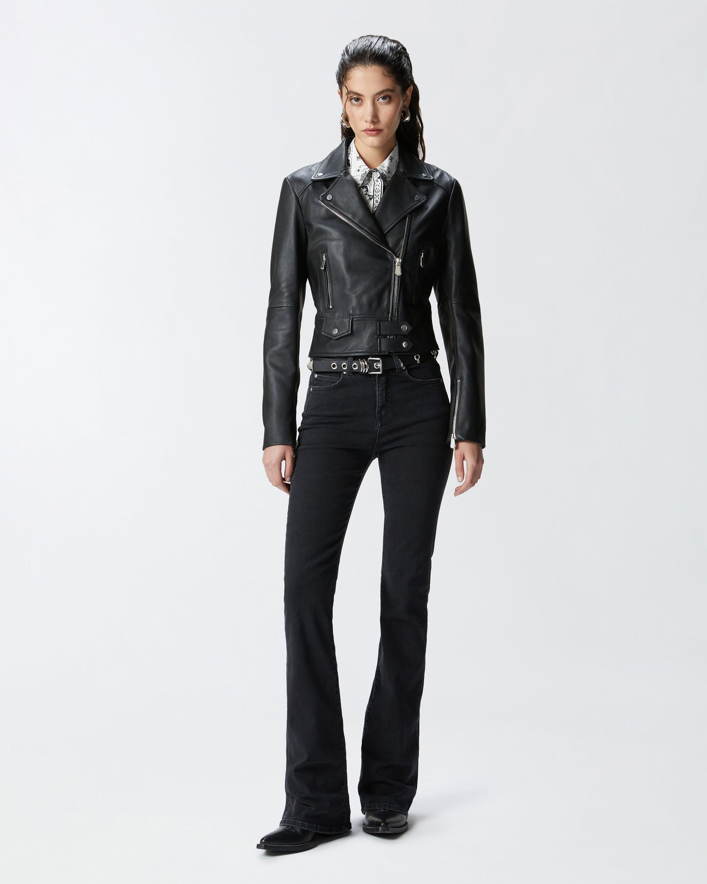 Cropped Leather Biker Jacket in Nappa