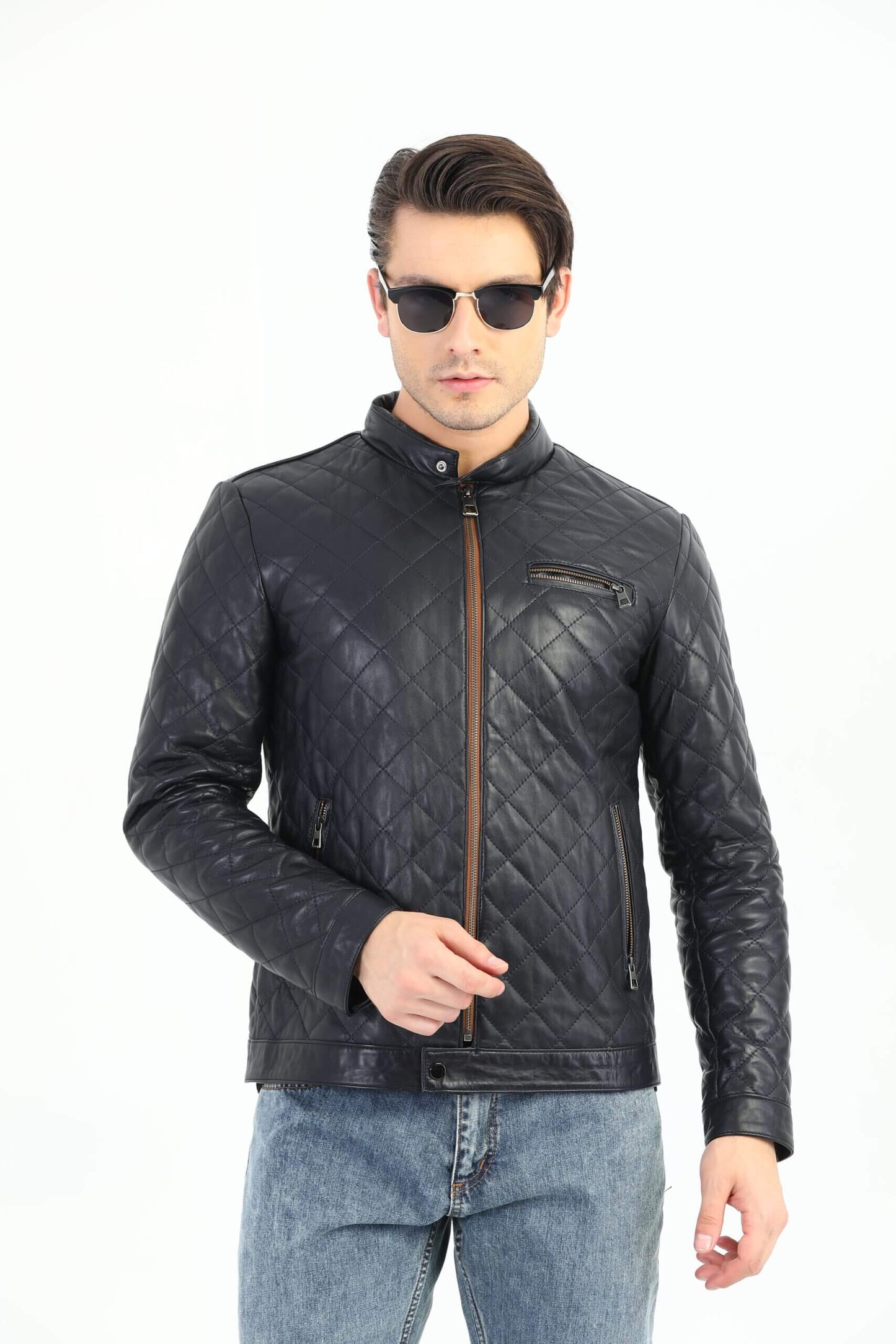 Ace Leonardo Genuine Biker Leather Jacket Men's