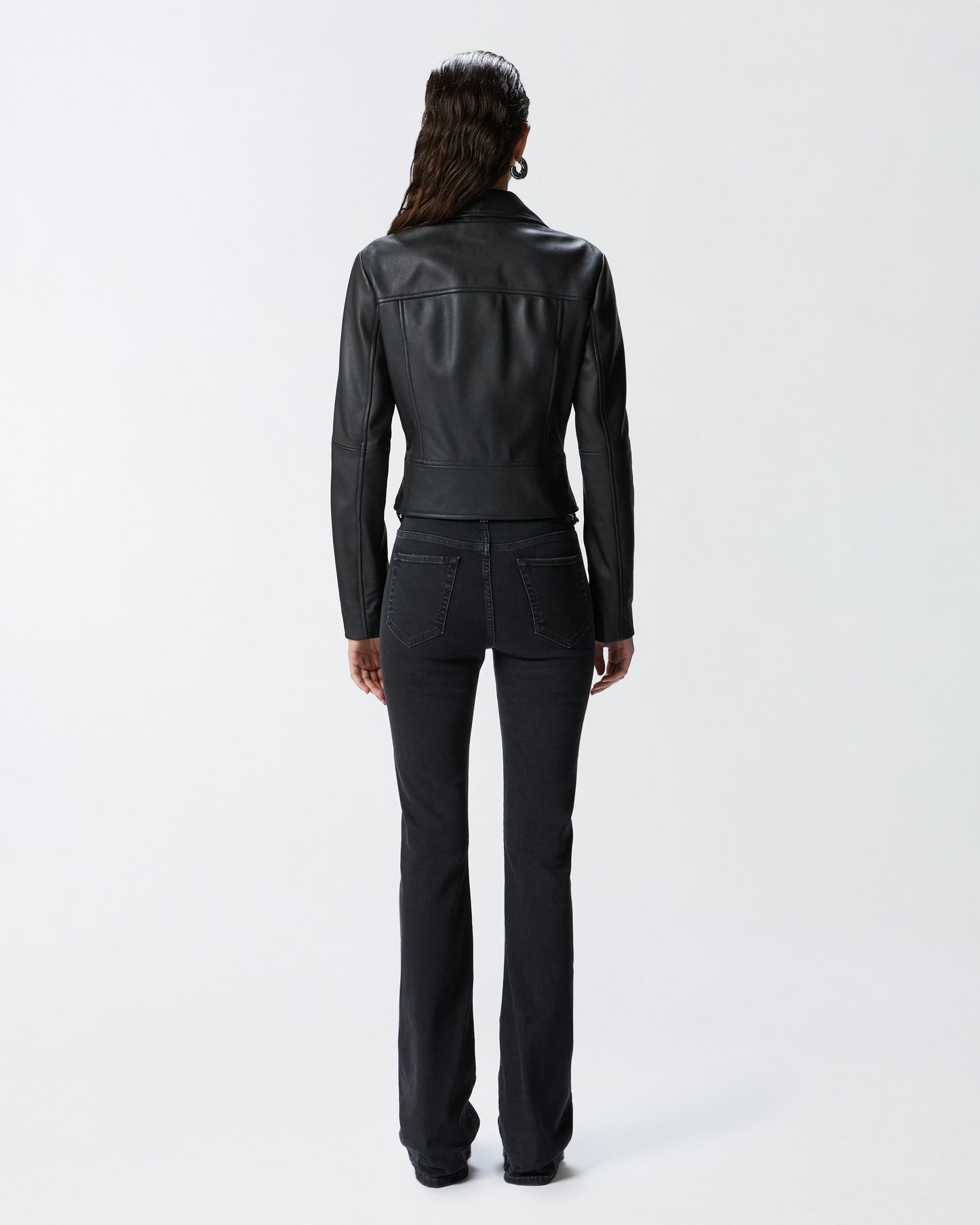 Cropped Leather Biker Jacket in Nappa