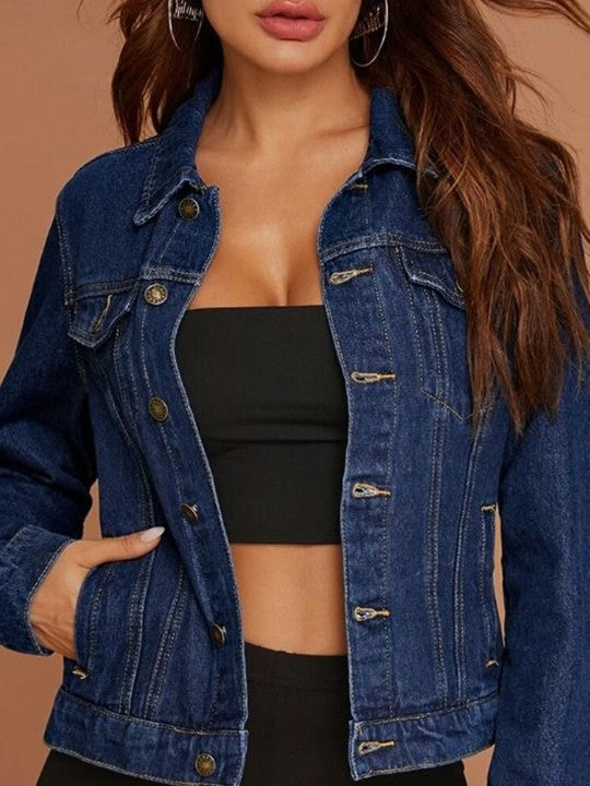 Women Washed Crop Denim Jacket