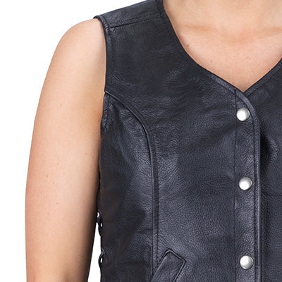 Ace Rowdy Black Leather Motorcycle Vest for Women
