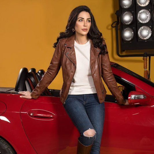 Cognac Women Genuine Leather Jacket