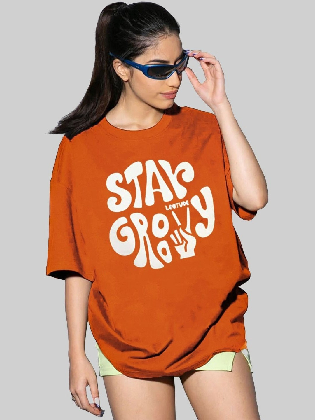 Women Typography Printed Round Neck Cotton Oversized T-Shirt – Trendy Streetwear in Pakistan