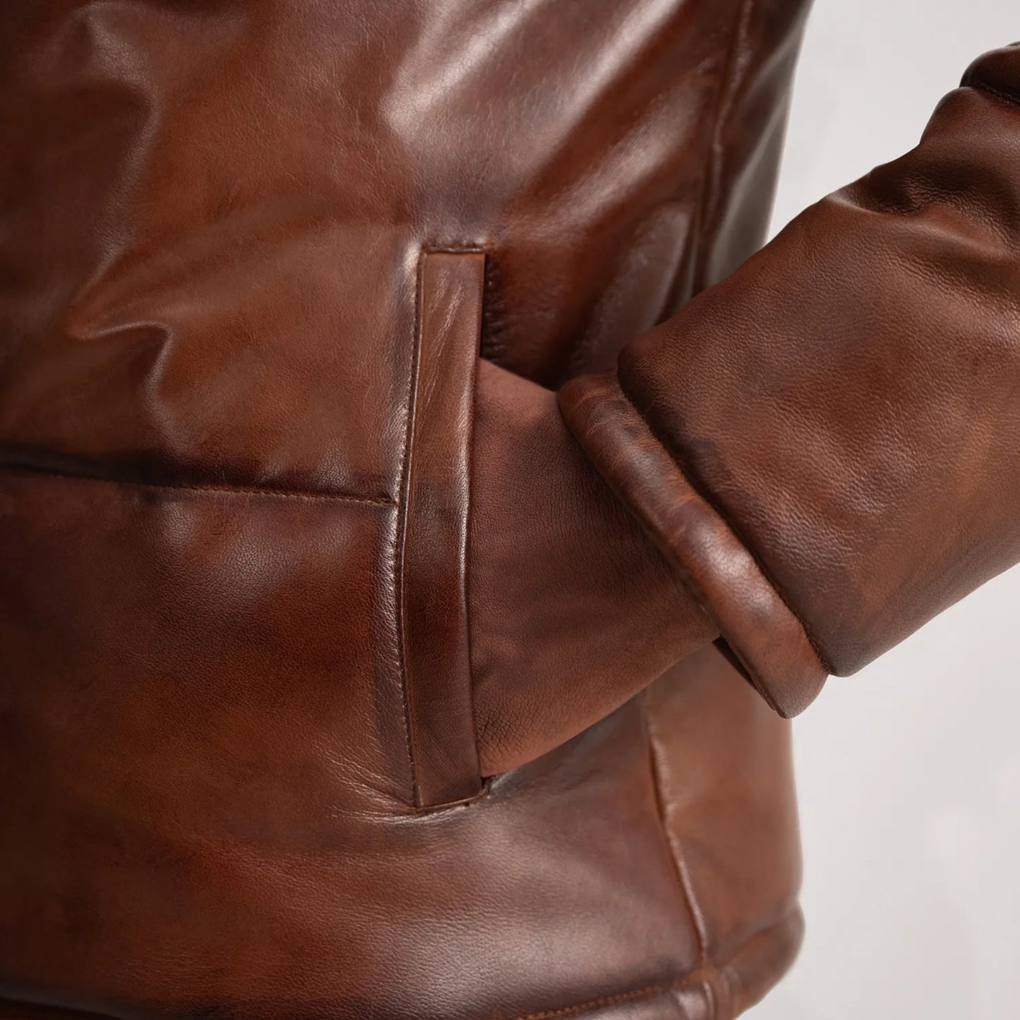 Ace Waxed Brown Hooded Leather Puffer Jacket