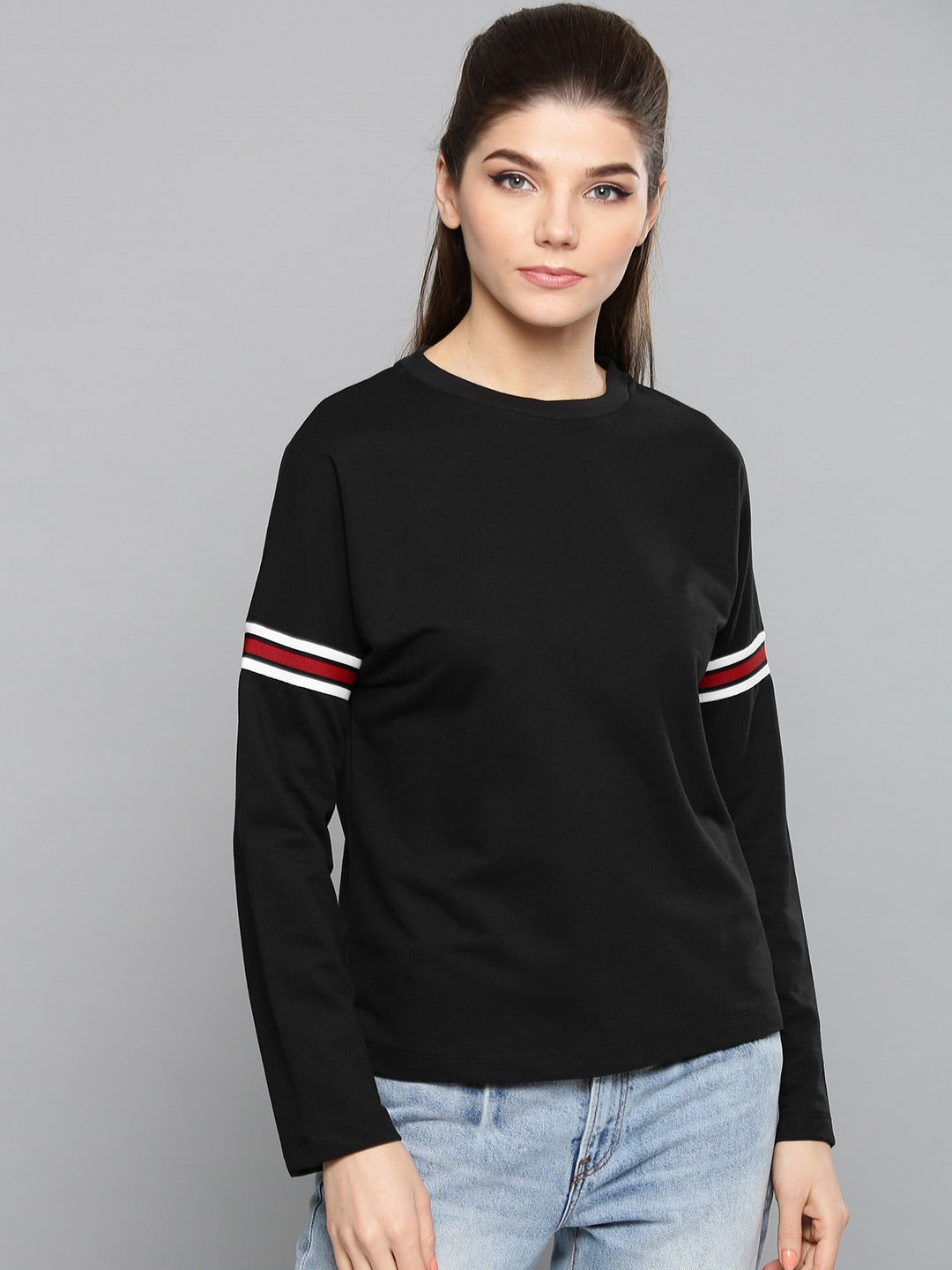 HB INDUSTRIES Printed Stripe Sleeves Womens Sweatshirt